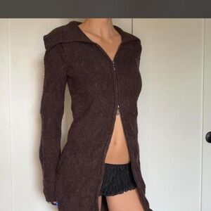 Women's Brown Knit Cardigan zips in both directions COOL